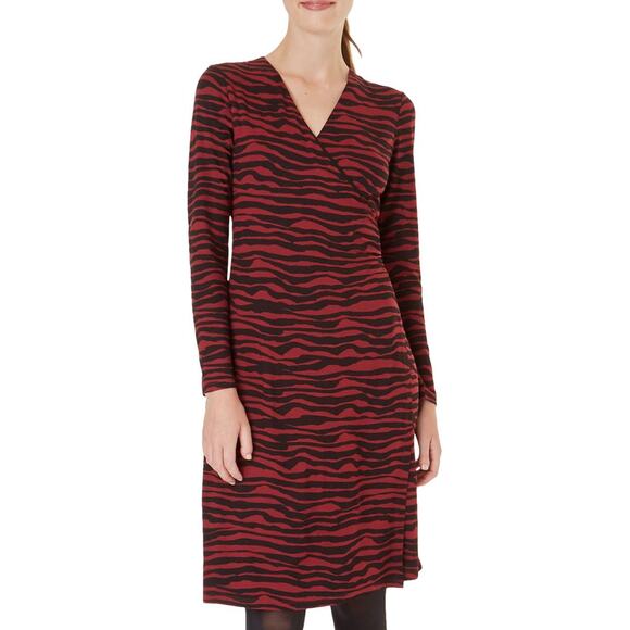 Hobbs London Odyssey Faux Wrap Dress US 6 Red Black Zebra Long Sleeve NWT - Picture 1 of 7